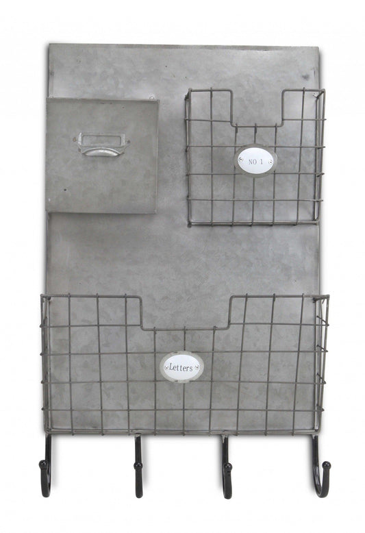 Gray Metal Organizer with 3 Storage Pockets and 4 bottom Hooks - AFS