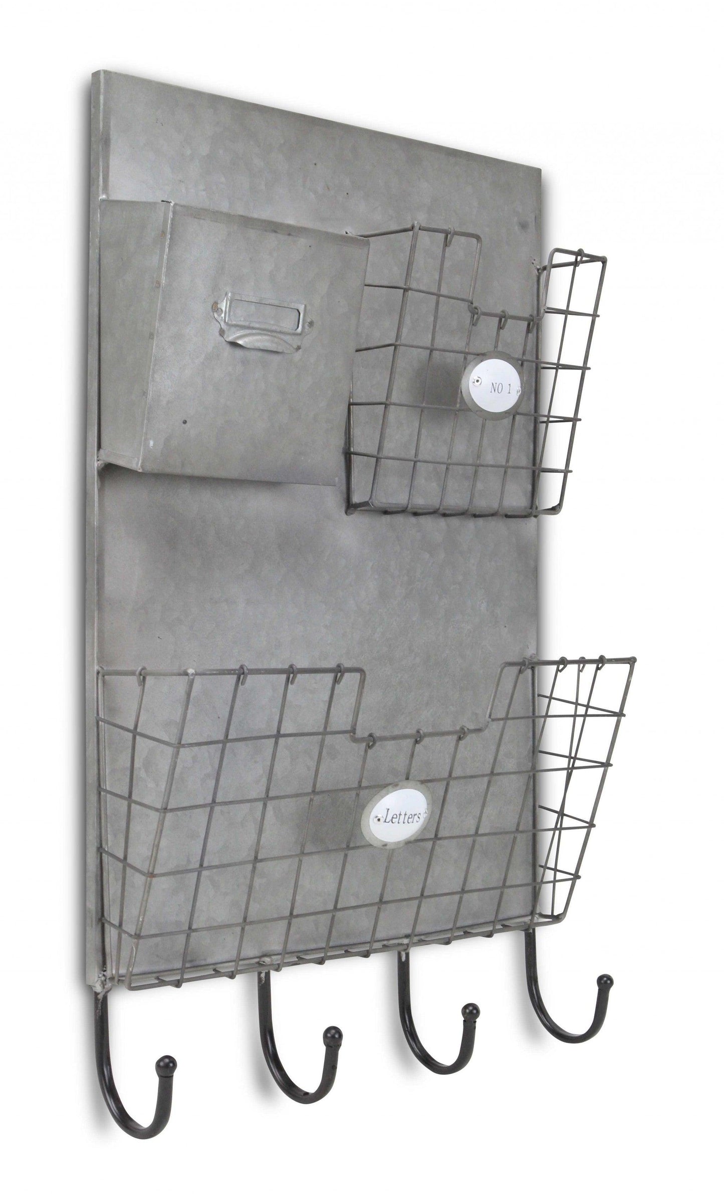 Gray Metal Organizer with 3 Storage Pockets and 4 bottom Hooks - AFS