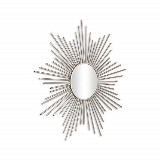 Striking Silver Metal Sunburst Design Wall Mirror - AFS