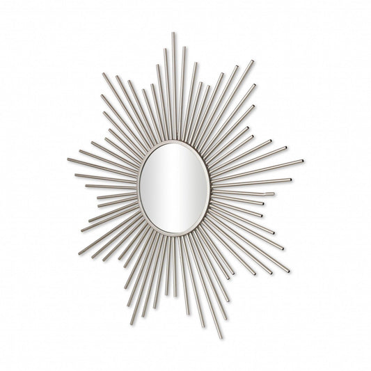 Striking Silver Metal Sunburst Design Wall Mirror - AFS