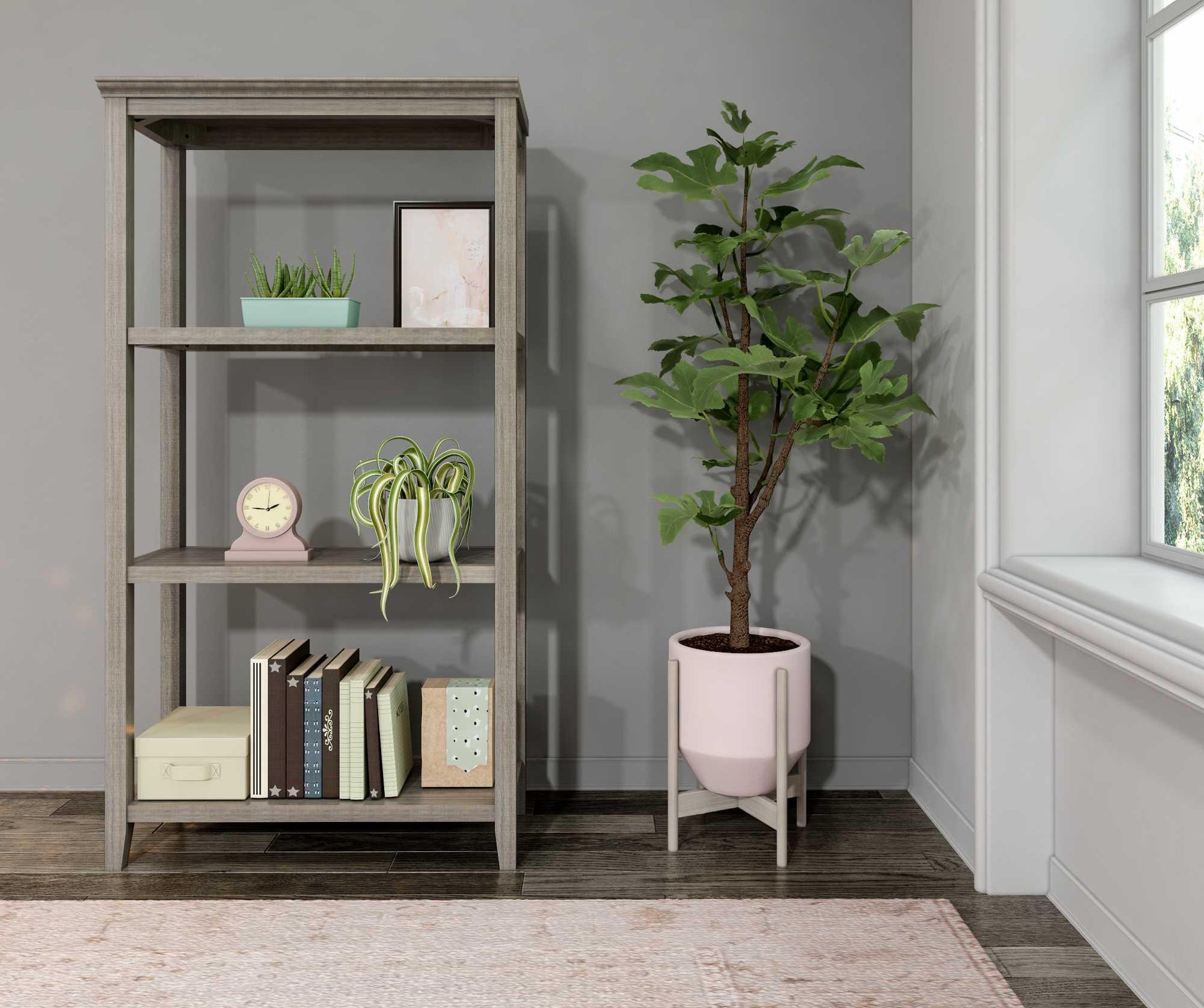 60" Bookcase with 2 Shelves in Washed Grey - AFS