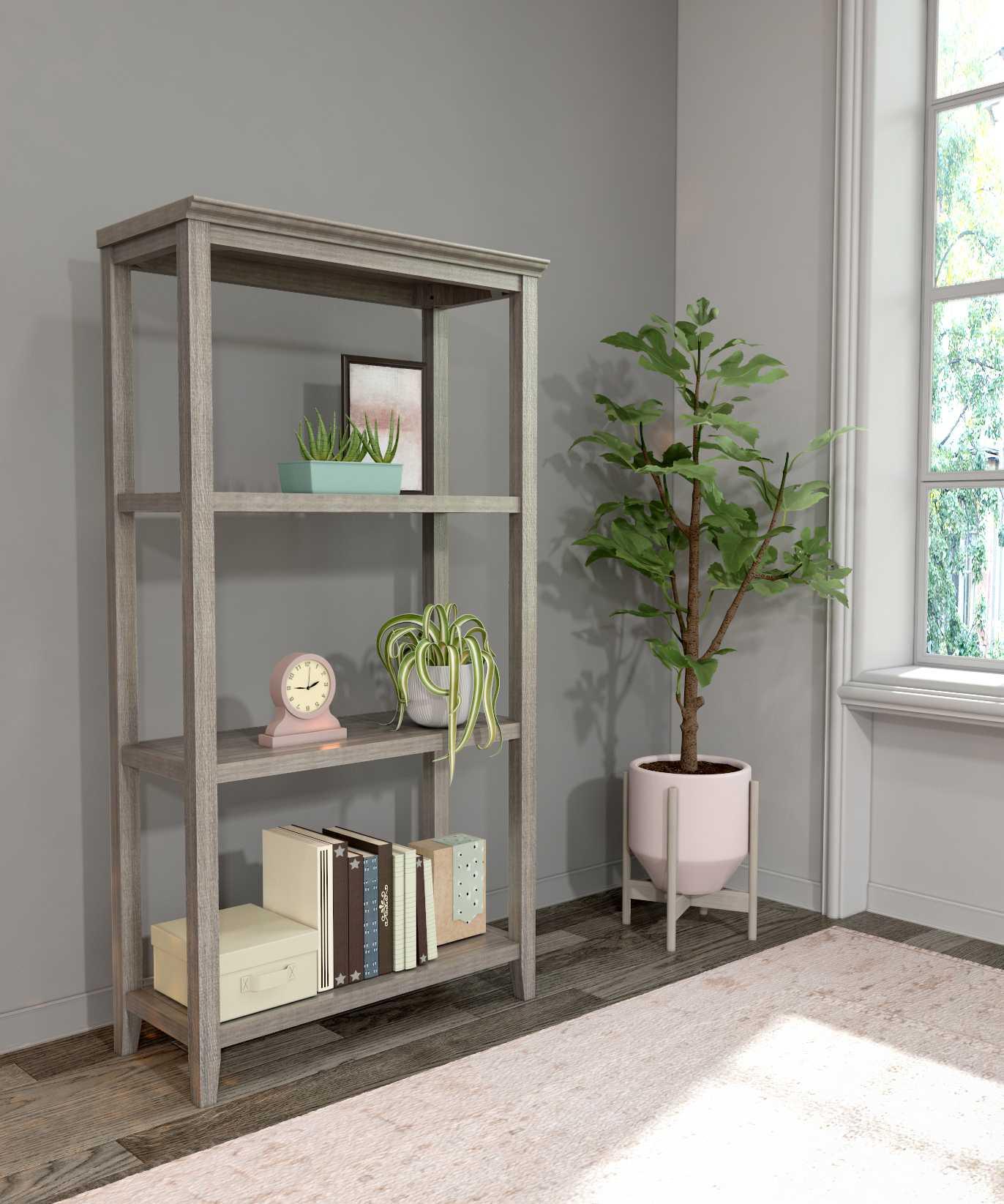 60" Bookcase with 2 Shelves in Washed Grey - AFS