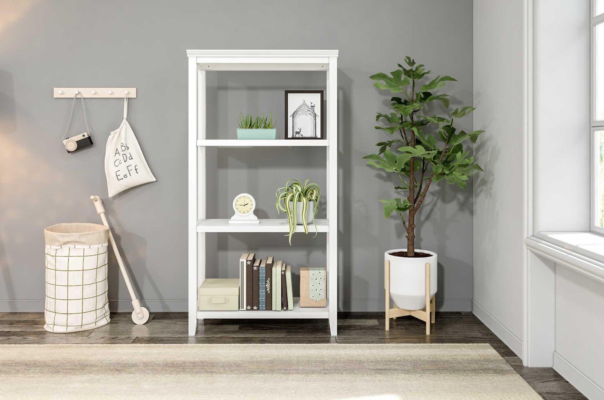 60" Bookcase with 2 Shelves in White - AFS