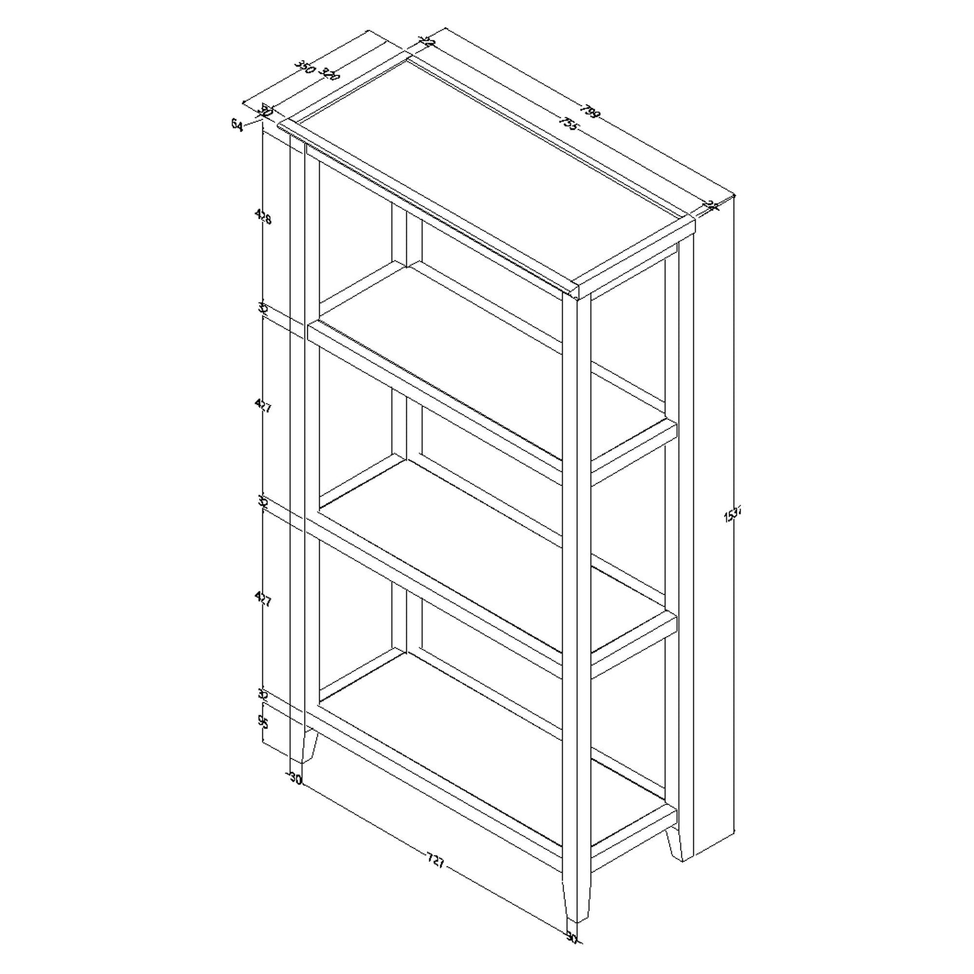 60" Bookcase with 2 Shelves in White - AFS