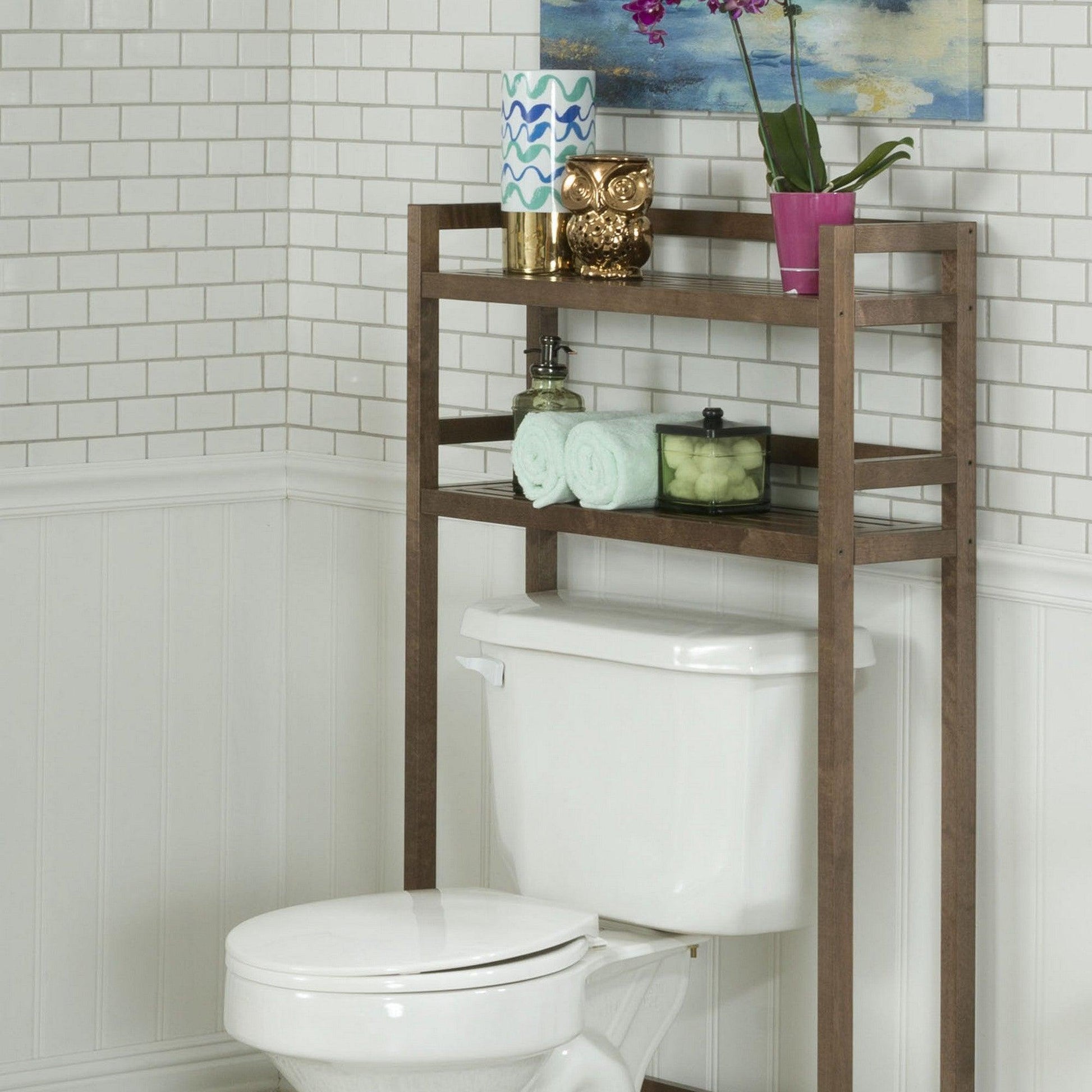 48" Chestnut Finish 2 Tier Solid Wood Over Toilet Organizer - AFS