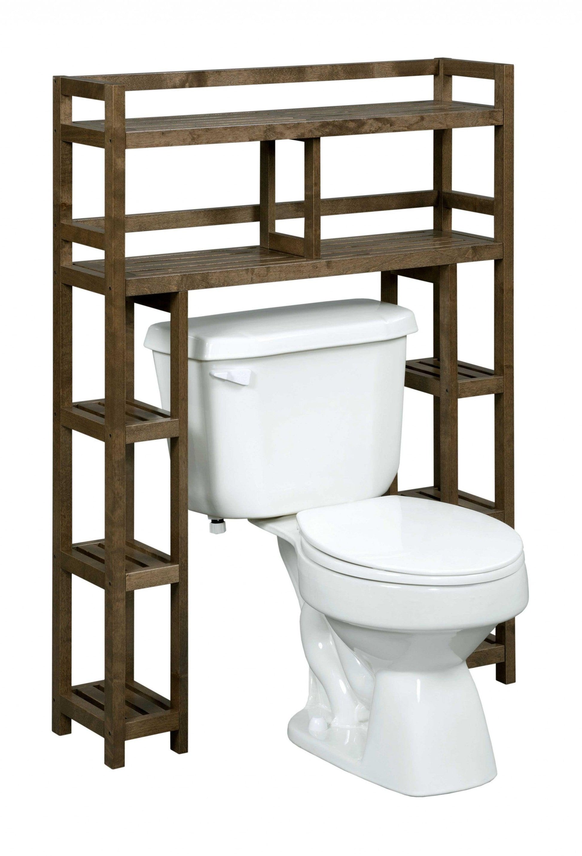 Chestnut Finish 2 Tier Solid Wood Over Toilet Organizer - AFS