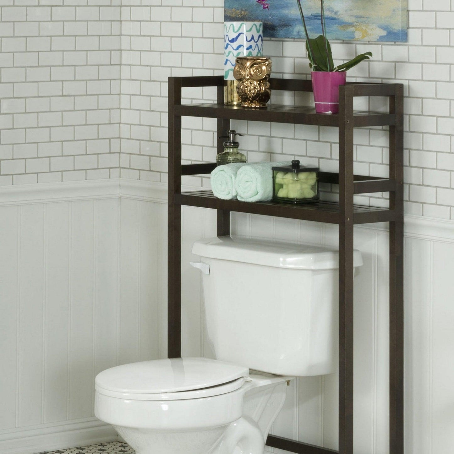 48" Espresso Finish 2 Tier Solid Wood Over Toilet Organizer - AFS