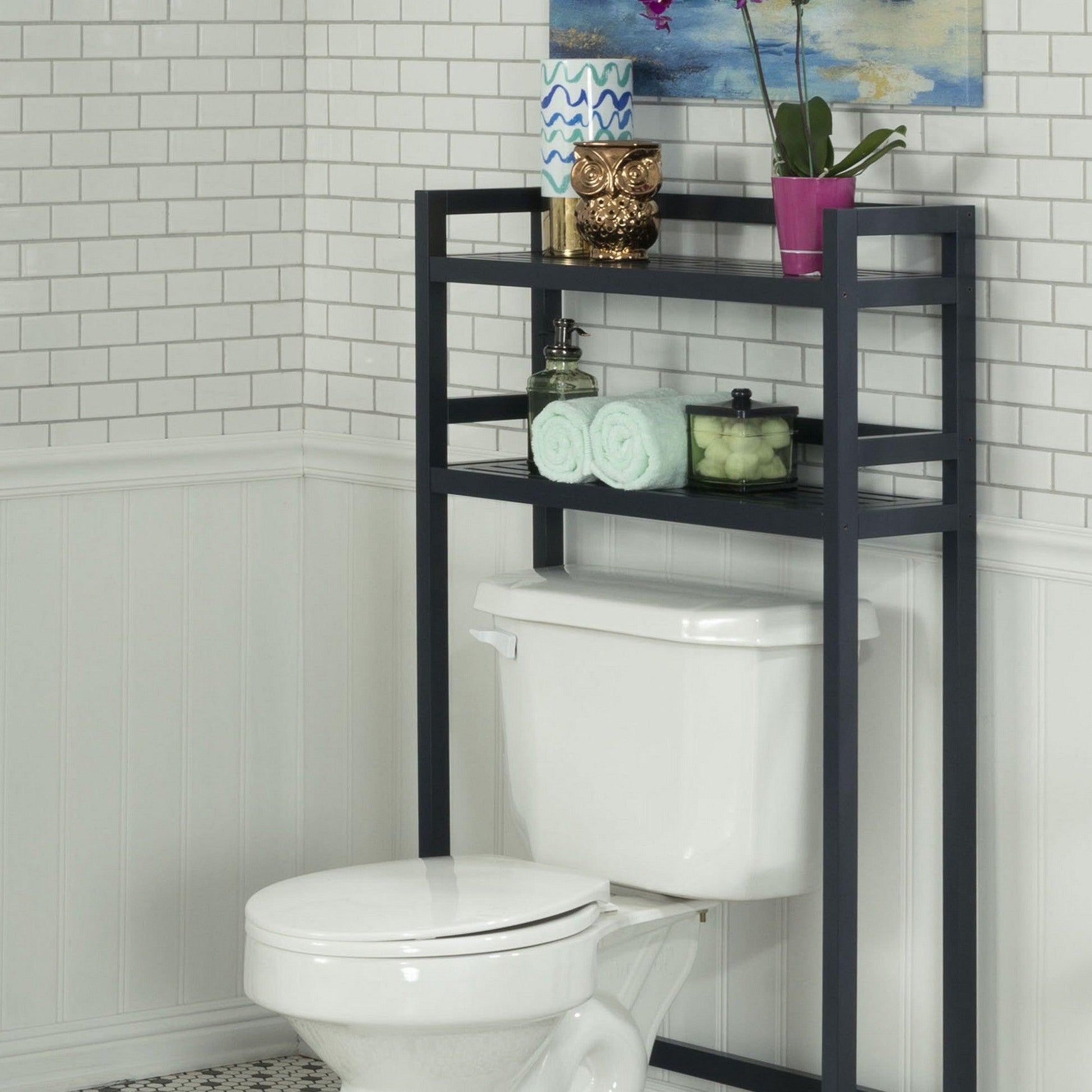 48" Graphite Finish 2 Tier Solid Wood Over Toilet Organizer - AFS