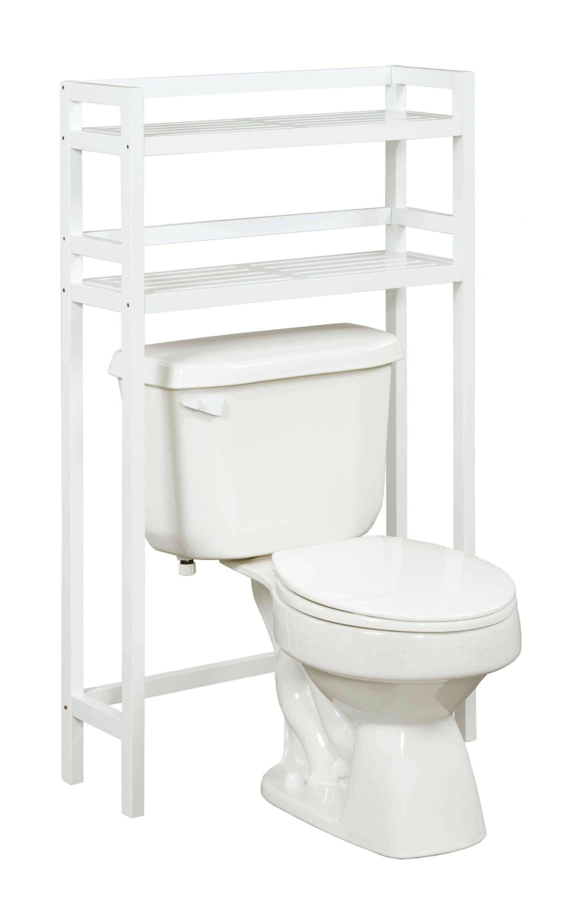 48" White Finish 2 Tier Solid Wood Over Toilet Organizer - AFS