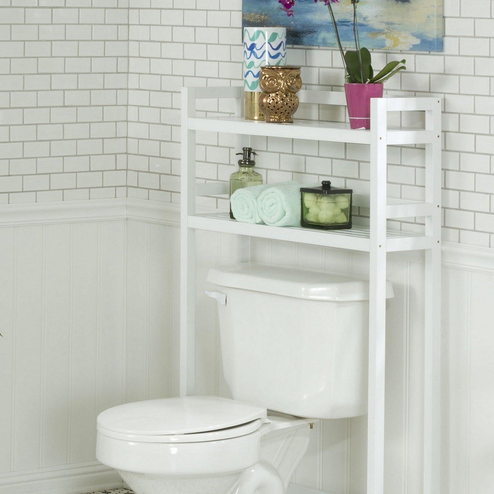 48" White Finish 2 Tier Solid Wood Over Toilet Organizer - AFS