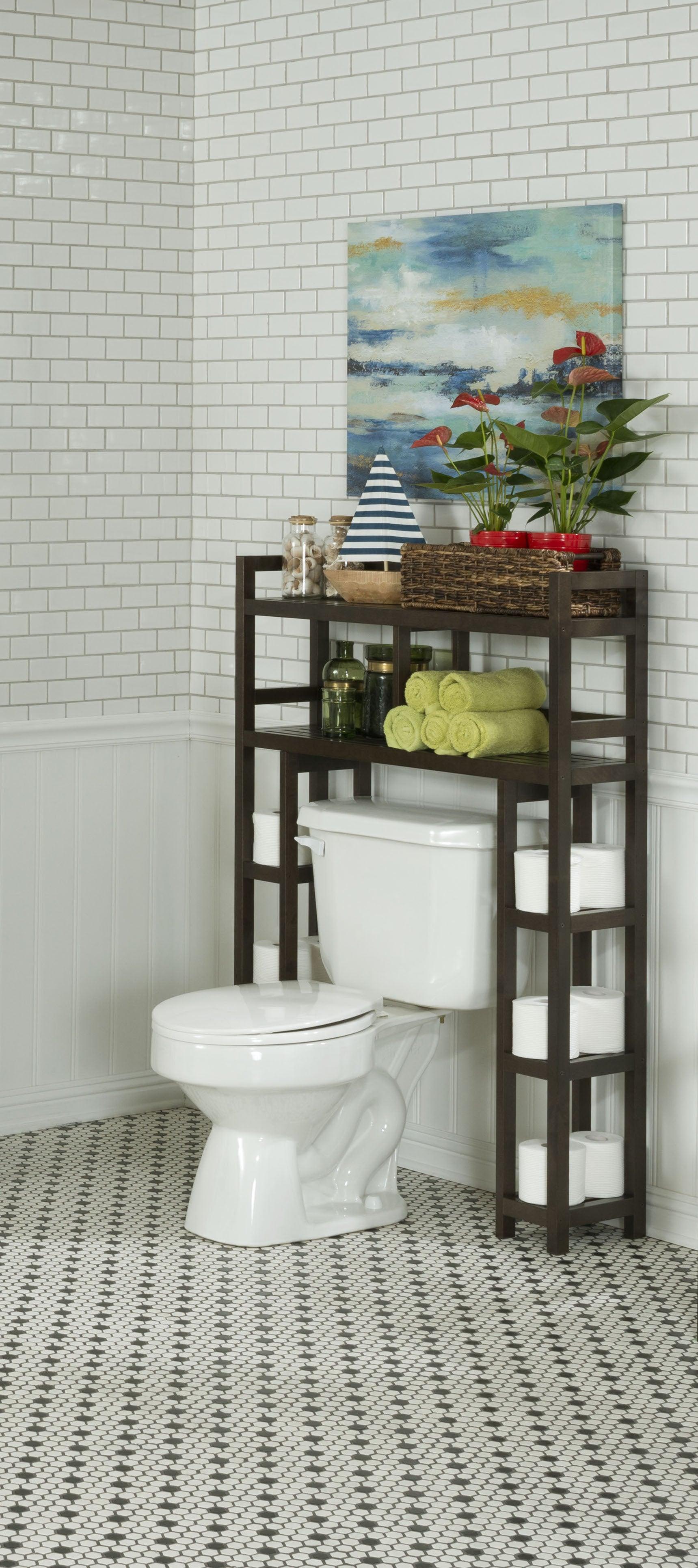 Espresso Finish 2 Tier Solid Wood Over Toilet Organizer - AFS