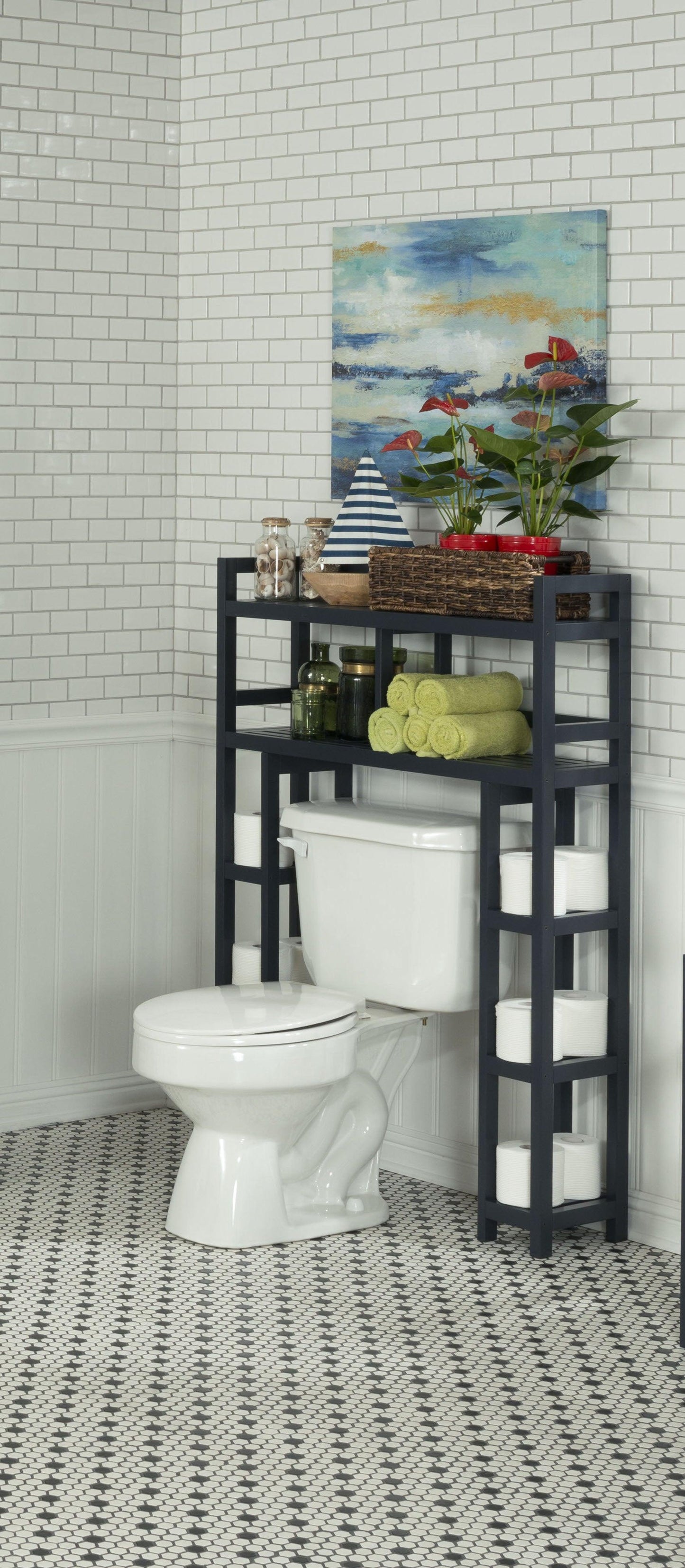 Graphite Finish 2 Tier Solid Wood Over Toilet Organizer - AFS