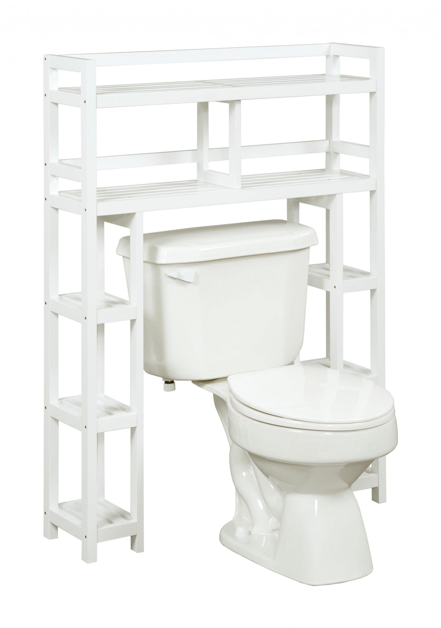 White Finish 2 Tier Solid Wood Over Toilet Organizer - AFS