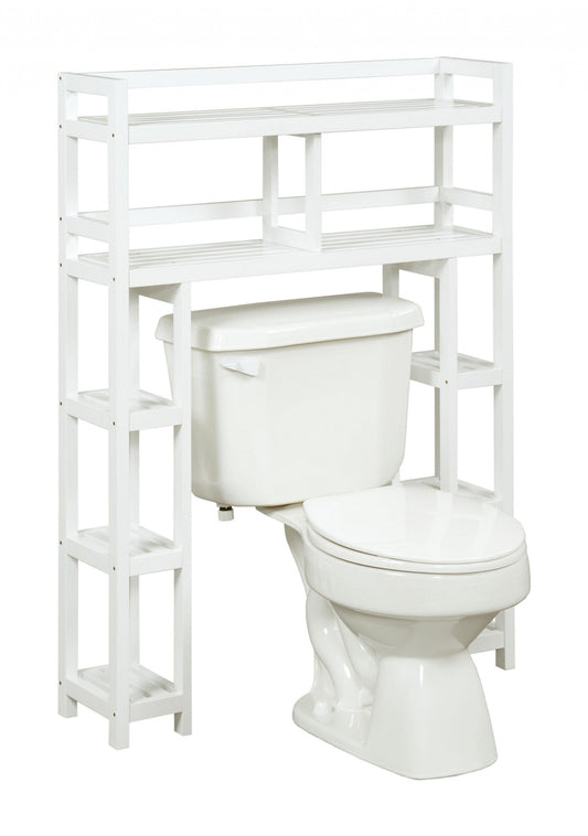 White Finish 2 Tier Solid Wood Over Toilet Organizer - AFS