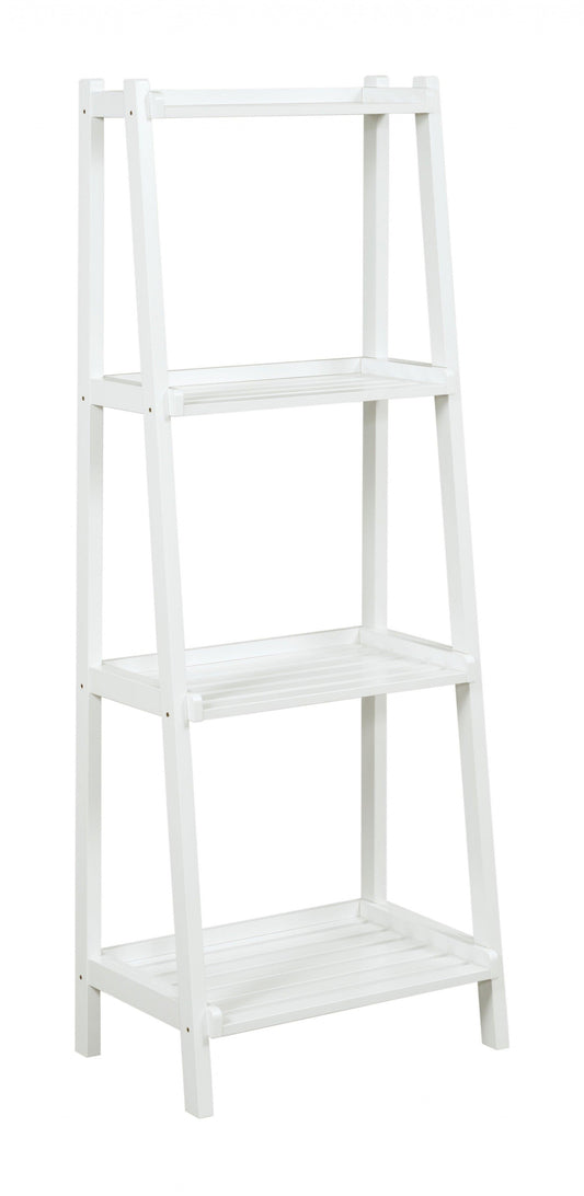 60" Ladder Bookcase with 4 Shelves in White - AFS