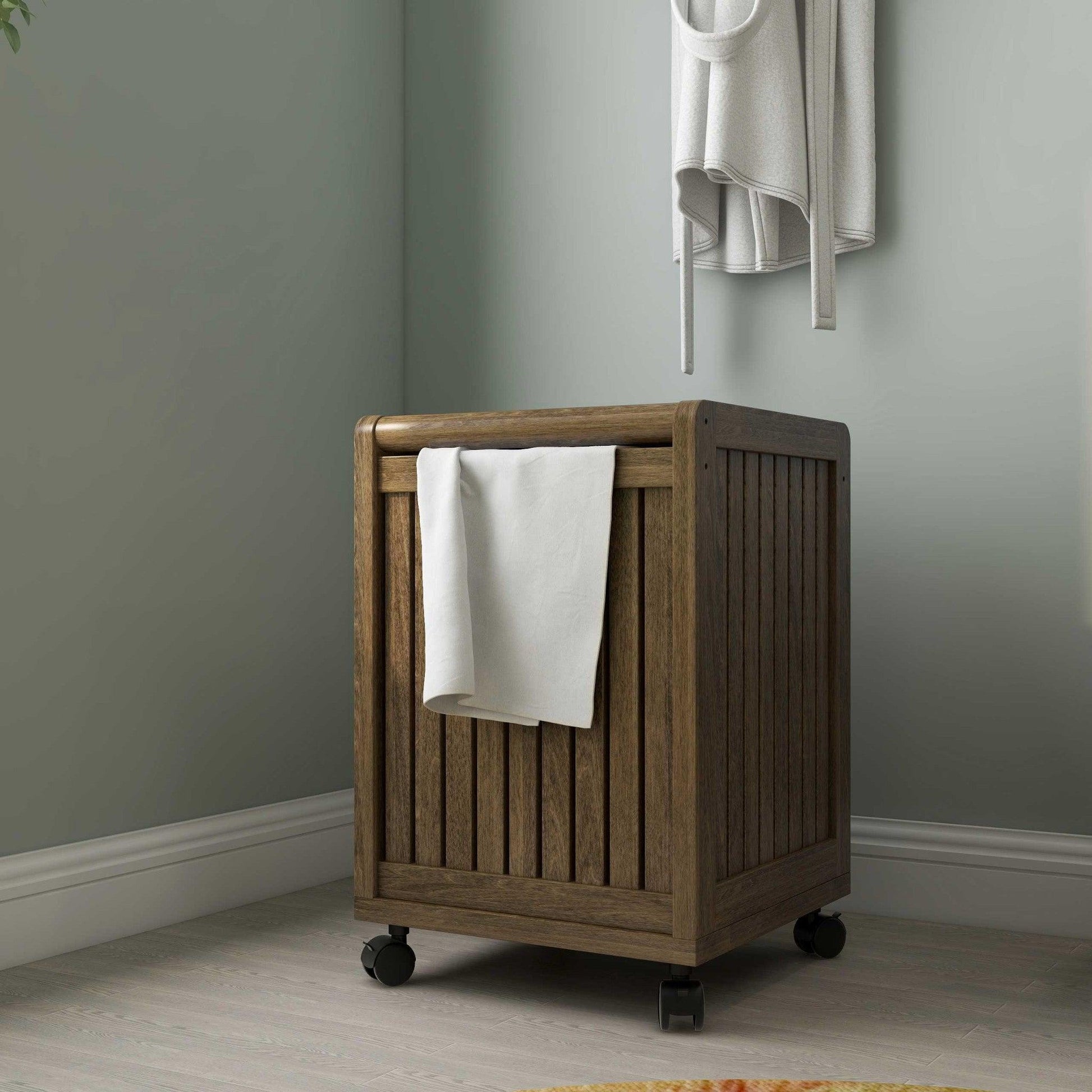 Chestnut Solid Wood Rolling Laundry Hamper with Lid - AFS