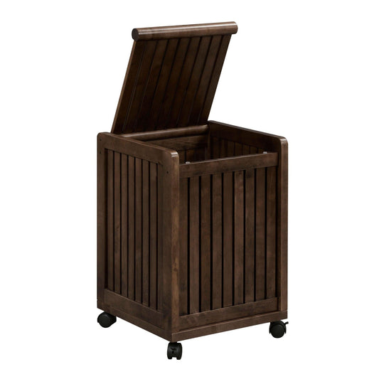 Espresso Solid Wood Rolling Laundry Hamper with Lid - AFS