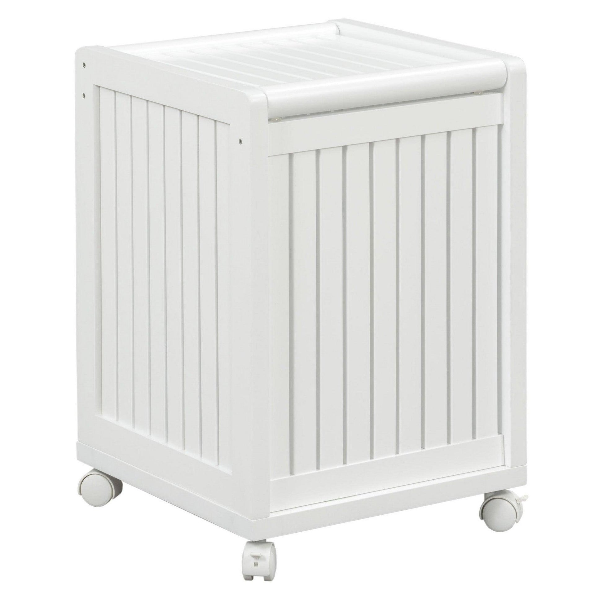 White Solid Wood Rolling Laundry Hamper with Lid - AFS