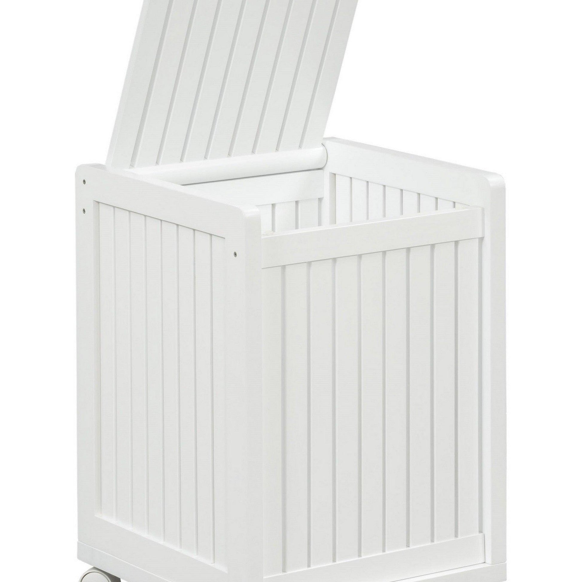 White Solid Wood Rolling Laundry Hamper with Lid - AFS