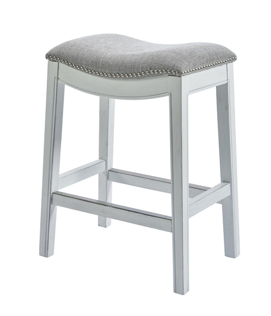 Counter Height Saddle Style Counter Stool with Grey Fabric and Nail head Trim - AFS