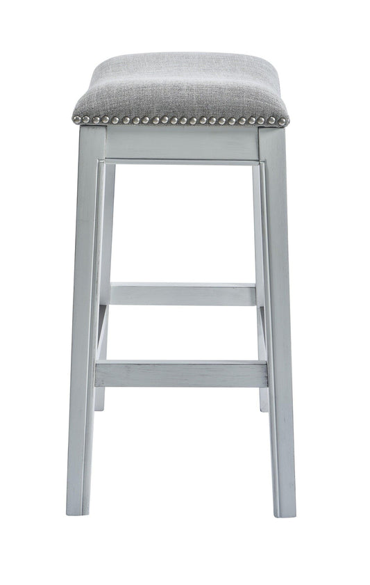 Counter Height Saddle Style Counter Stool with Grey Fabric and Nail head Trim - AFS