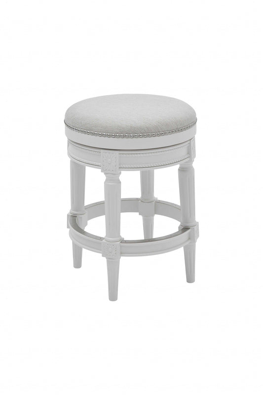 Counter Height Round Counter Stool in Alabaster White Fabric - AFS