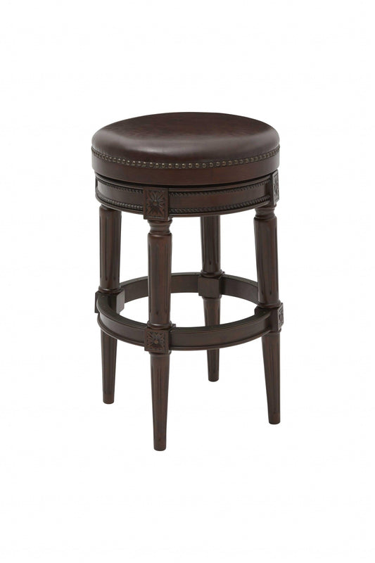 Distressed Walnut Finished Bar Height Round Stool - AFS