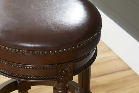 Distressed Walnut Finished Bar Height Round Stool - AFS