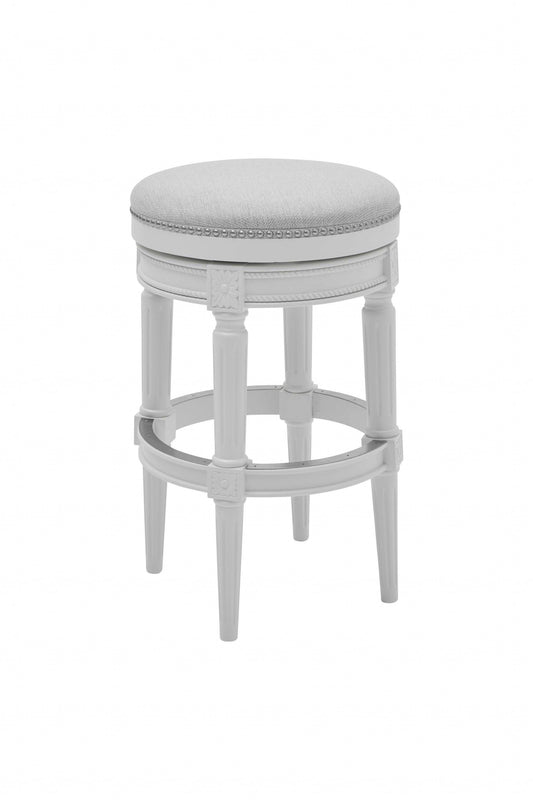 Bar Height Round Backless Stool in White Fabric - AFS