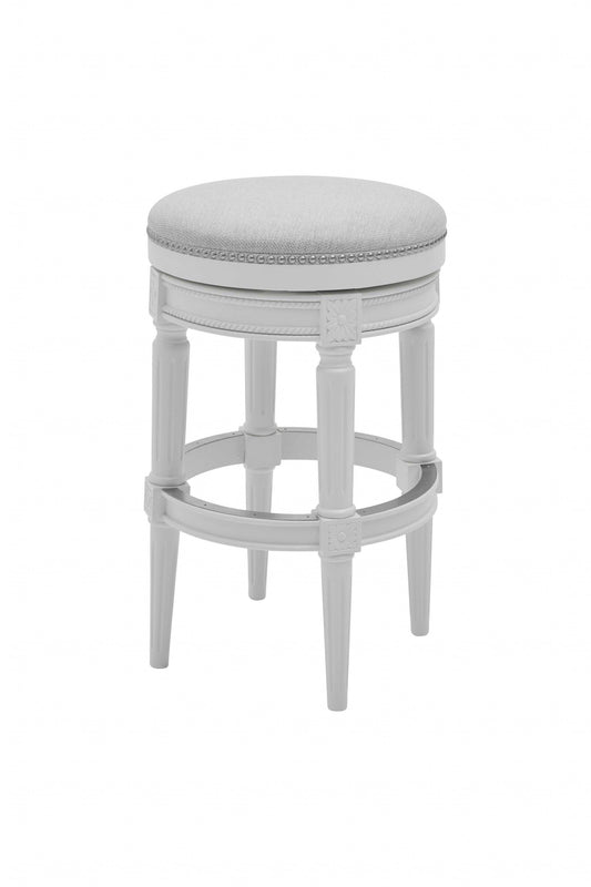 Bar Height Round Backless Stool in White Fabric - AFS