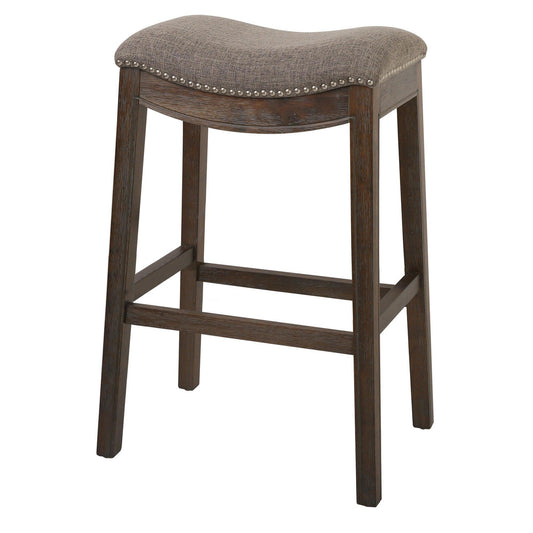 Bar Height Saddle Style Counter Stool with Taupe Fabric and Nail head Trim - AFS