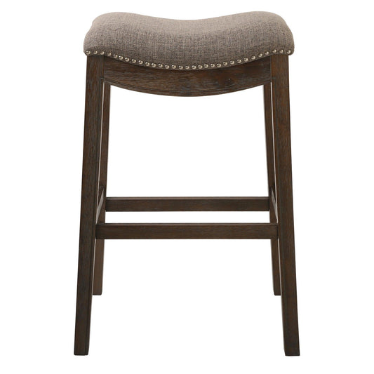 Bar Height Saddle Style Counter Stool with Taupe Fabric and Nail head Trim - AFS