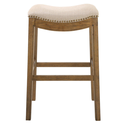 Bar Height Saddle Style Counter Stool with Cream Fabric and Nail head Trim - AFS