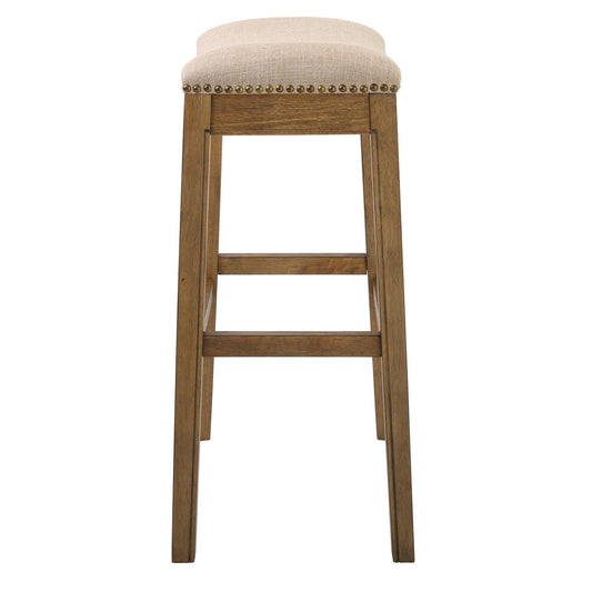 Bar Height Saddle Style Counter Stool with Cream Fabric and Nail head Trim - AFS