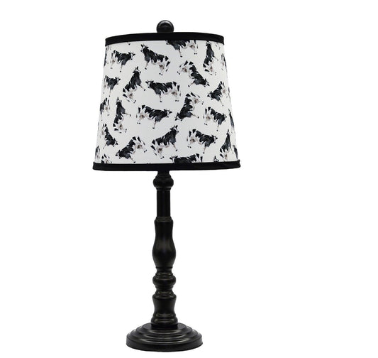 Black Traditional Table Lamp with Cow Printed Shade - AFS