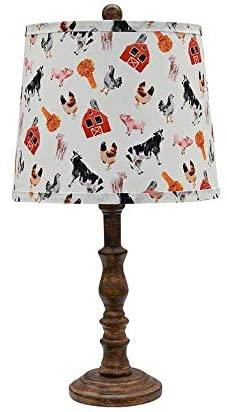 Brown Traditional Table Lamp with Farm Animal Printed Shade - AFS