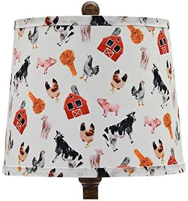 Brown Traditional Table Lamp with Farm Animal Printed Shade - AFS