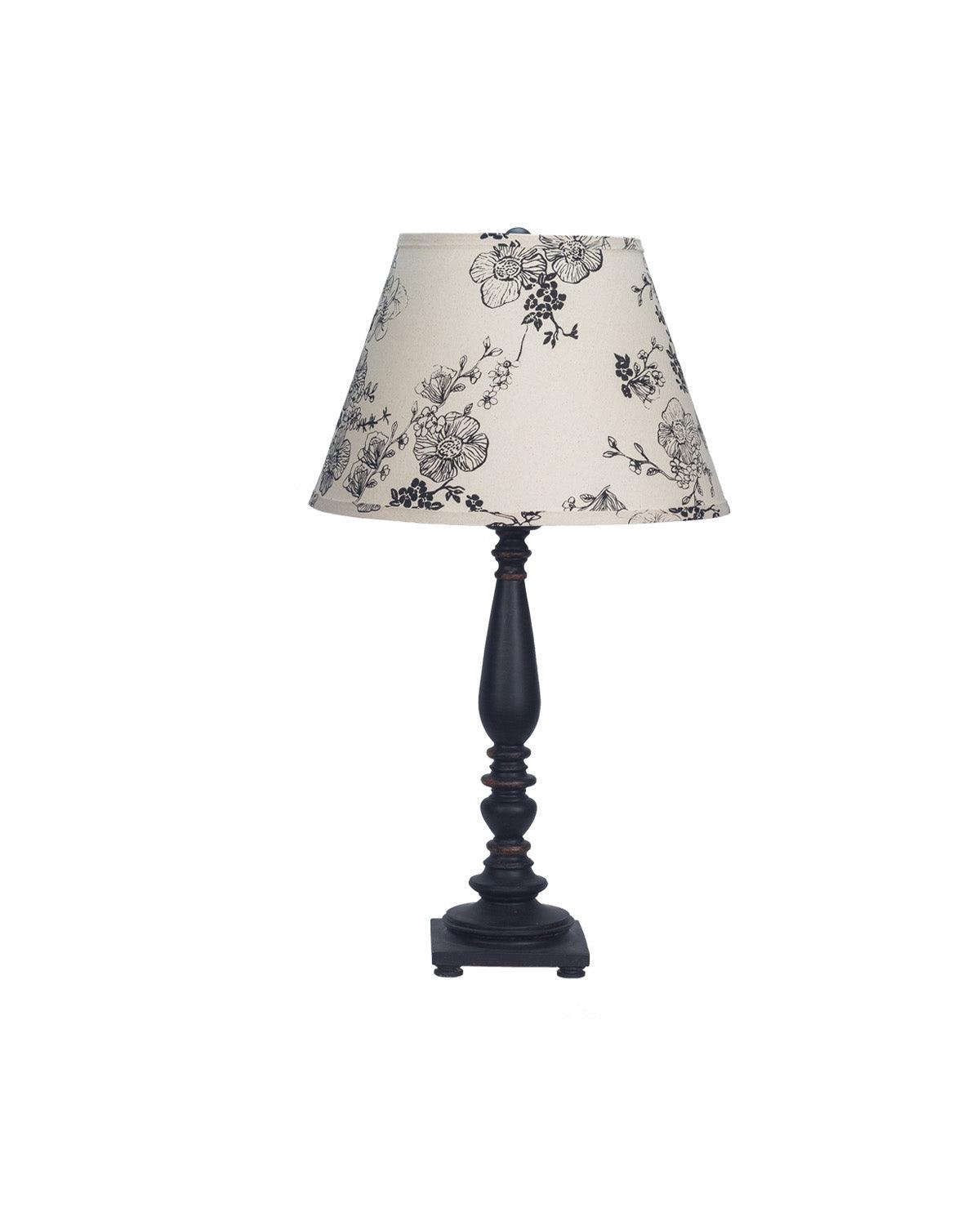 Distressed Black Traditional Table Lamp with Wild Roses Shade - AFS