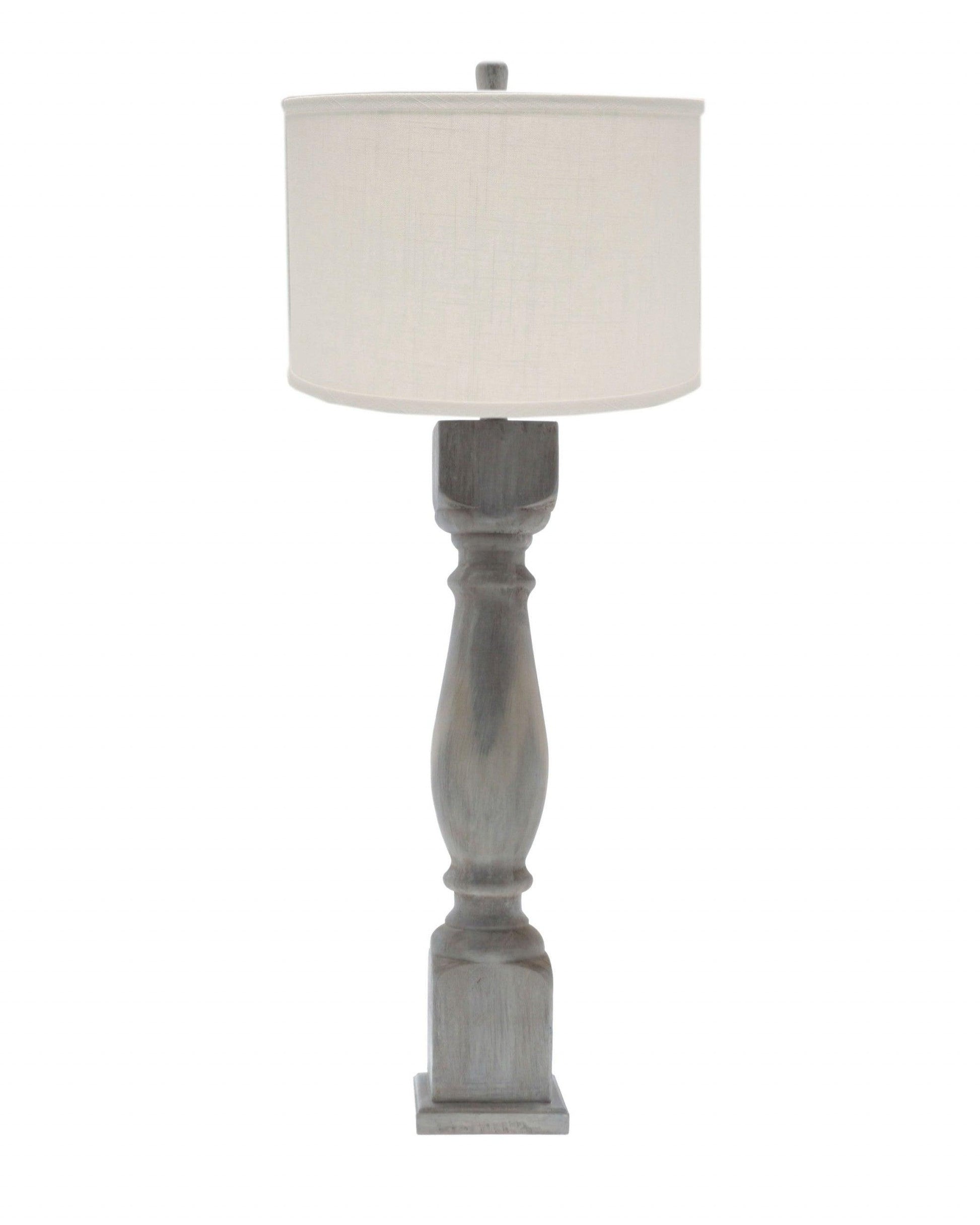 Brown Washed Wood Finish Table Lamp with Ivory Linen Shade - AFS