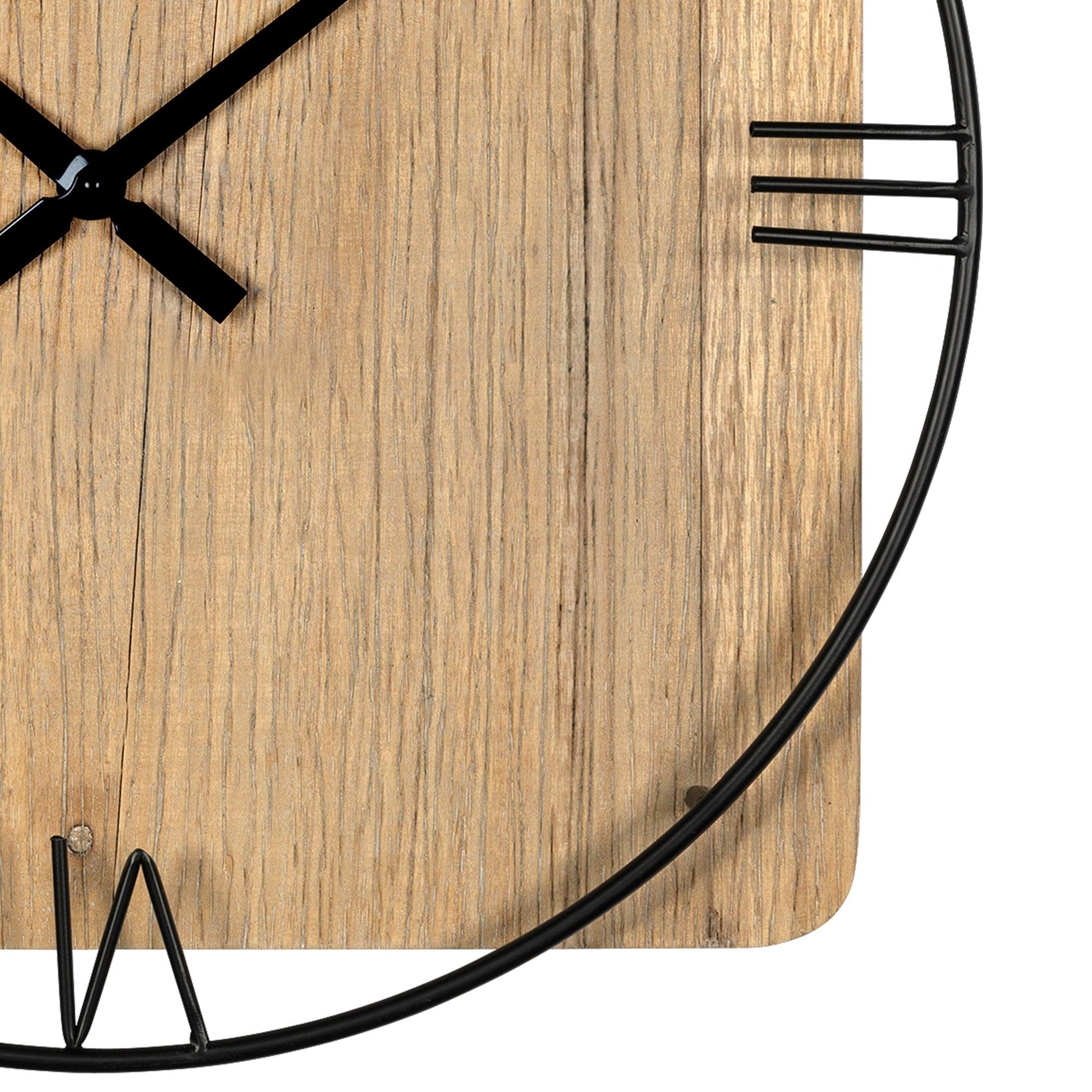 Minimalist Rustic Circle Square Wood and Metal Wall Clock - AFS