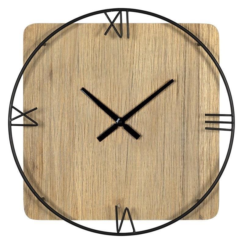 Minimalist Rustic Circle Square Wood and Metal Wall Clock - AFS