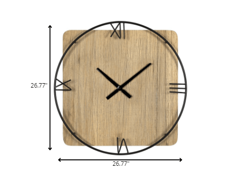 Minimalist Rustic Circle Square Wood and Metal Wall Clock - AFS