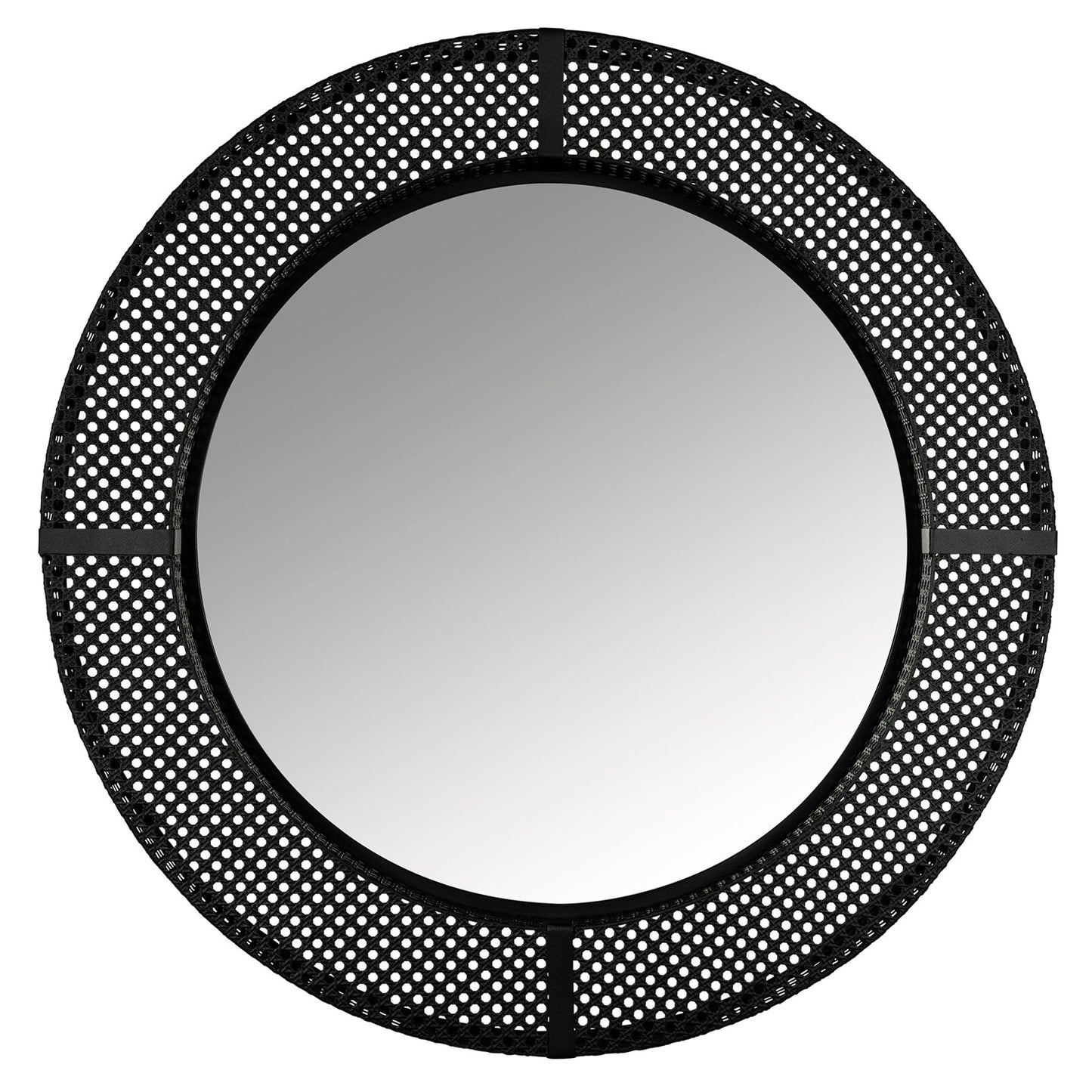 Black Metal Cane Webbing Round Wall Mirror - AFS