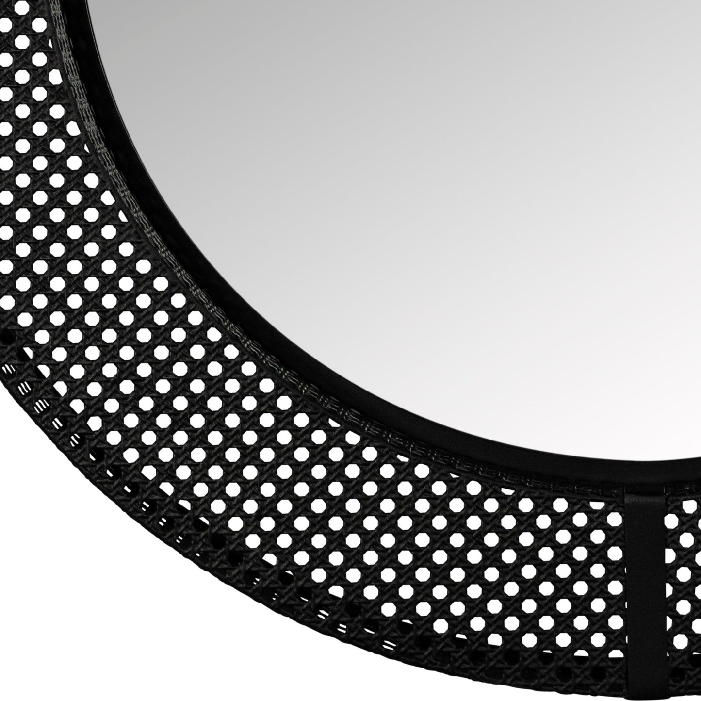 Black Metal Cane Webbing Round Wall Mirror - AFS