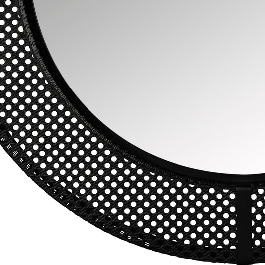 Black Metal Cane Webbing Round Wall Mirror - AFS