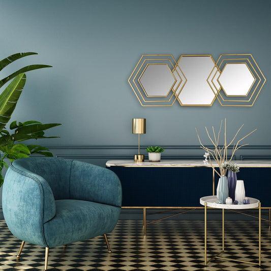 Gold Hexagon Trio Modern Wall Mirror - AFS