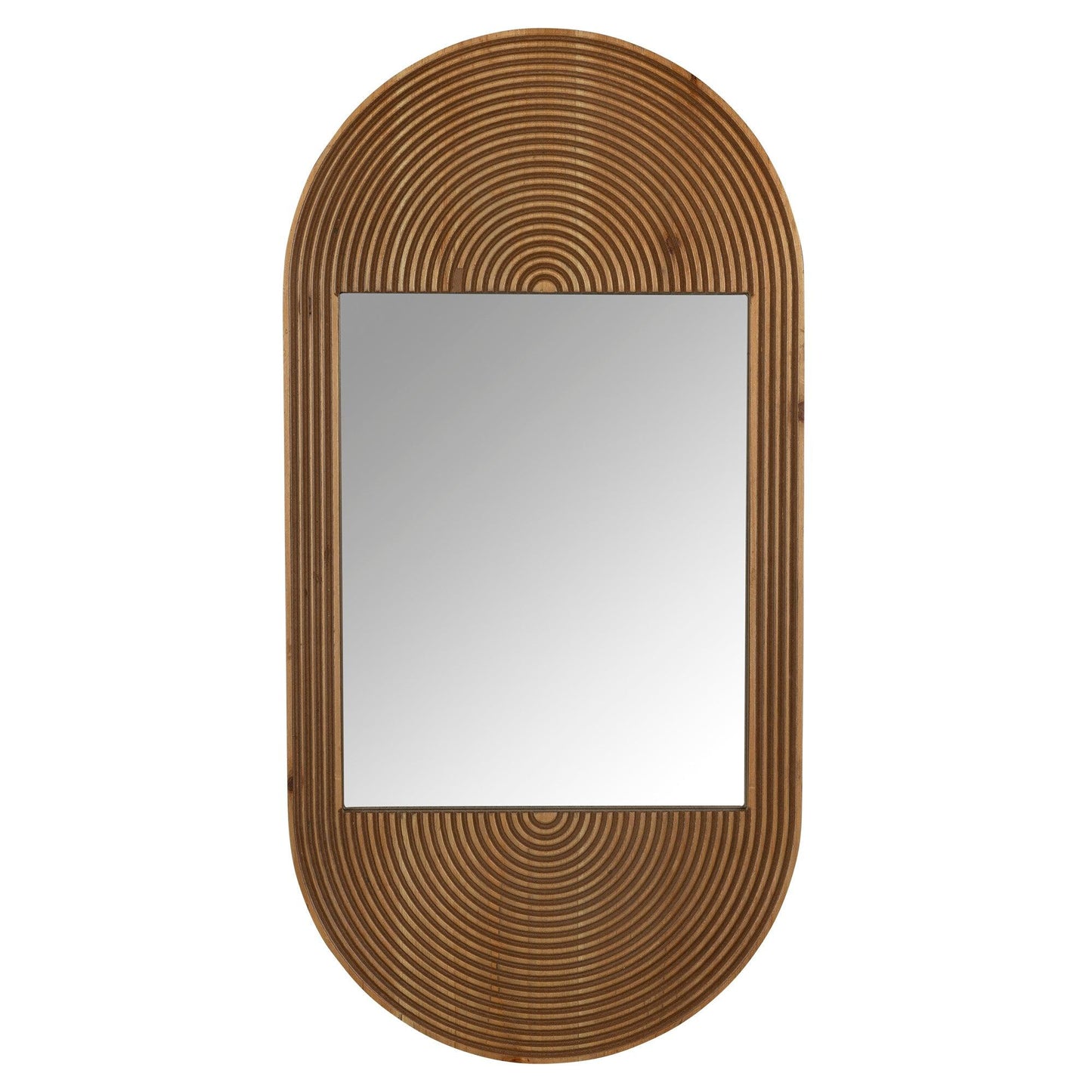 Brown Oval Wooden Wall Mirror - AFS