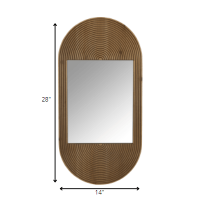 Brown Oval Wooden Wall Mirror - AFS