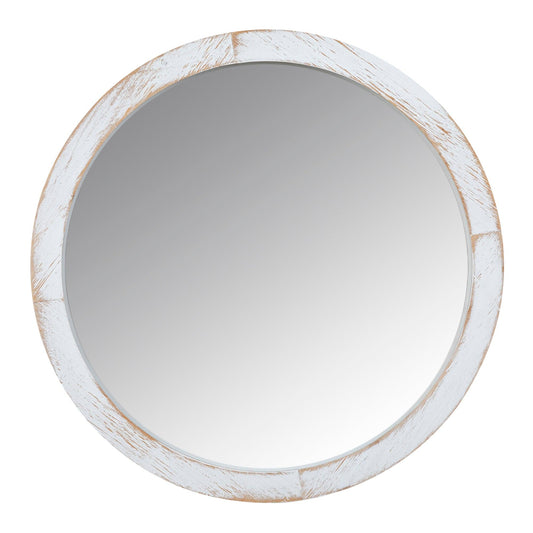 Modern Farmhouse Rustic White Wash Round Wall Mirror - AFS