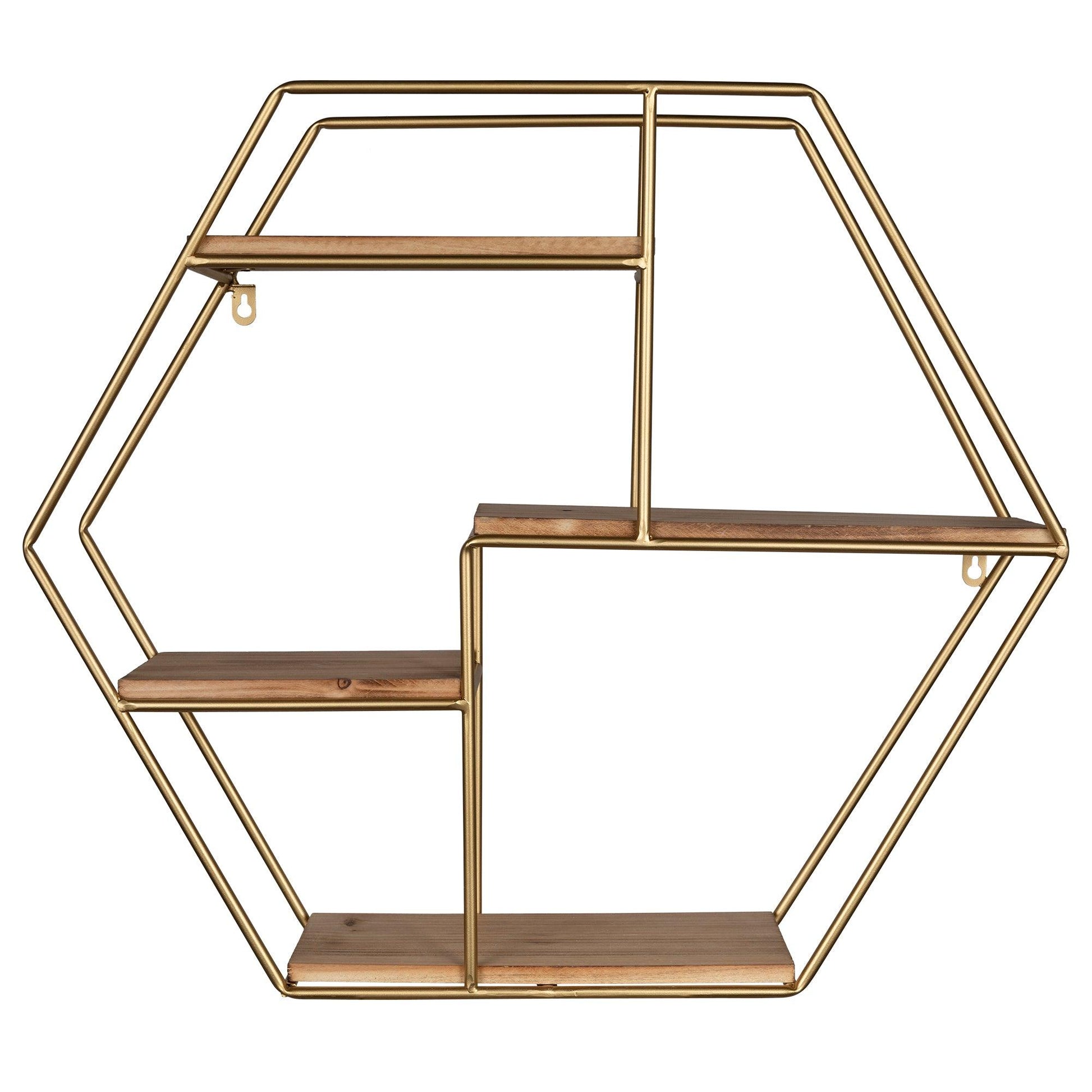 Golden Hexagonal Four Story Wall Shelf - AFS